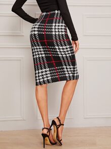 SHEIN Clasi Falda lápiz con estampado de cuadros - Blanco y Negro - Ver 2