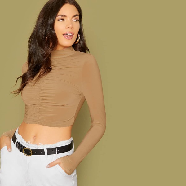 

Mock Neck Long Sleeve Crop Top
