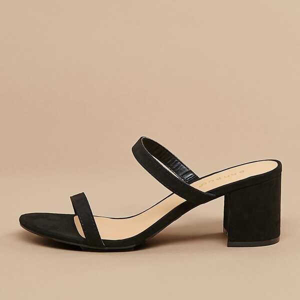 

Double Band Block Heel Open Toe Mules, Black