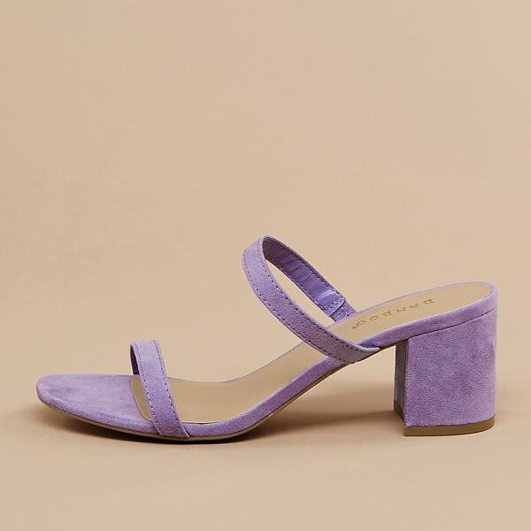 

Two Band Almond Sole Thick Heel Sandals, Purple