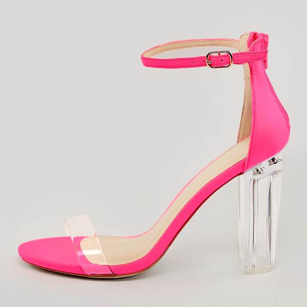 

Acrylic Heel Neon Ankle Strap Sandals, Pink bright