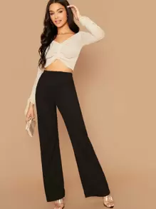 SHEIN Essnce Pantalones de pierna ancha de cintura alta - Negro - Ver 5