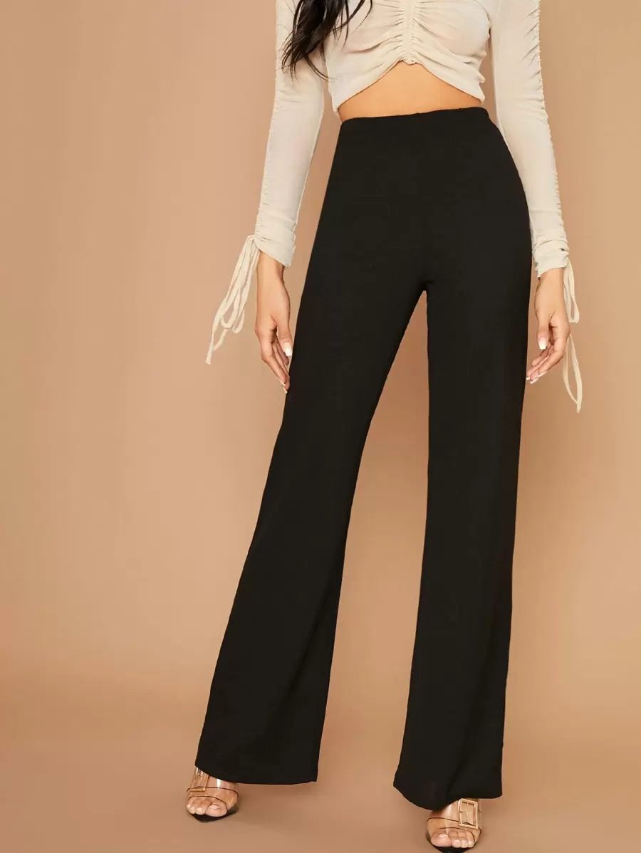 SHEIN Essnce Pantalones de pierna ancha de cintura alta - Negro - Ver 1