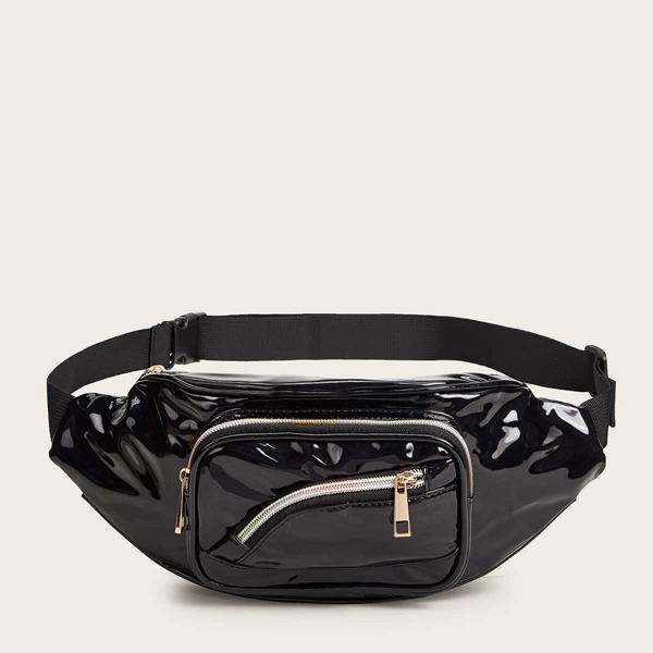 

Zip Front PU Fanny Pack, Black