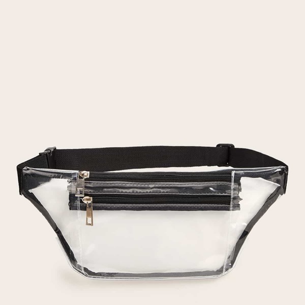 

Release Buckle Zip Front Fanny Pack, Black and white