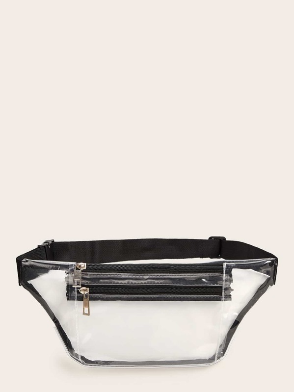 

Release Buckle Zip Front Fanny Pack, Black and white