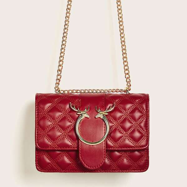 

Quilted Chain Crossbody Bag, Red