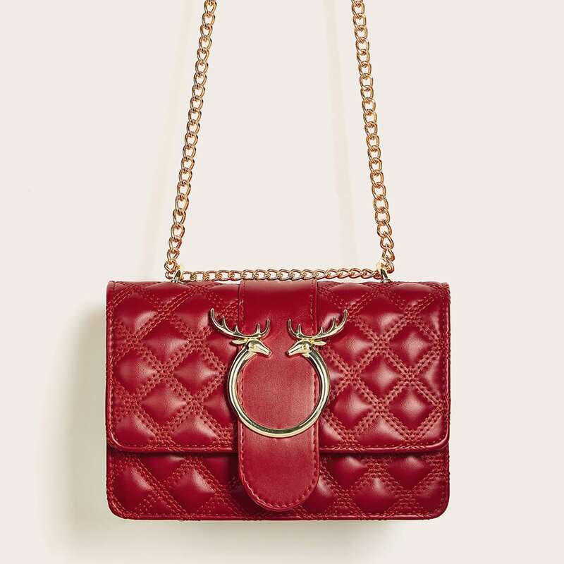 

Quilted Chain Crossbody Bag, Red