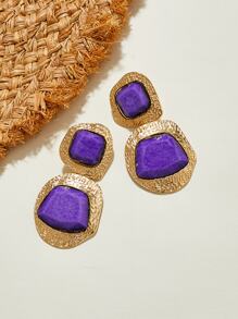 1pair Textured Drop Earrings - Purple - View 1