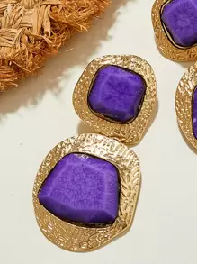 1pair Textured Drop Earrings - Purple - View 3