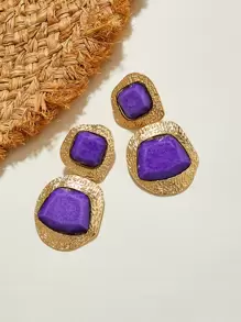 1pair Textured Drop Earrings - Purple - View 2