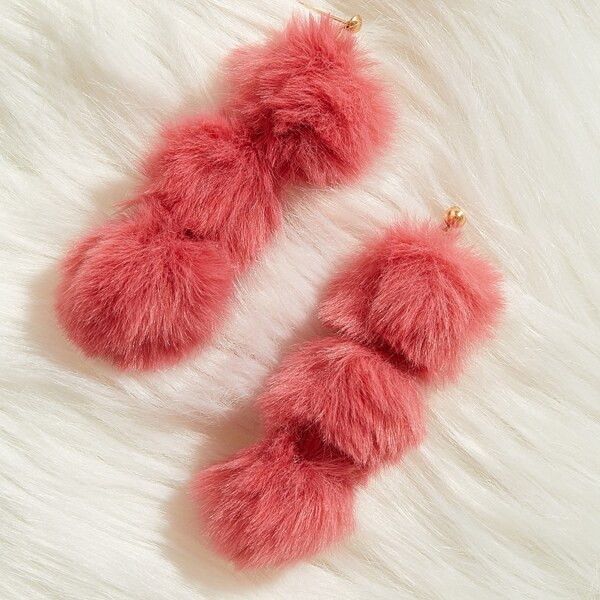 

1pair Pom-pom Drop Earrings, Red
