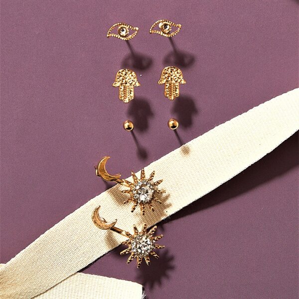 

4pairs Rhinestone Decor Earrings