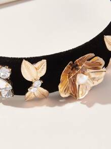Faux Pearl Decor Flower Decor Headband - Black - View 3