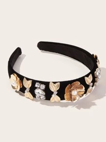 Faux Pearl Decor Flower Decor Headband - Black - View 4