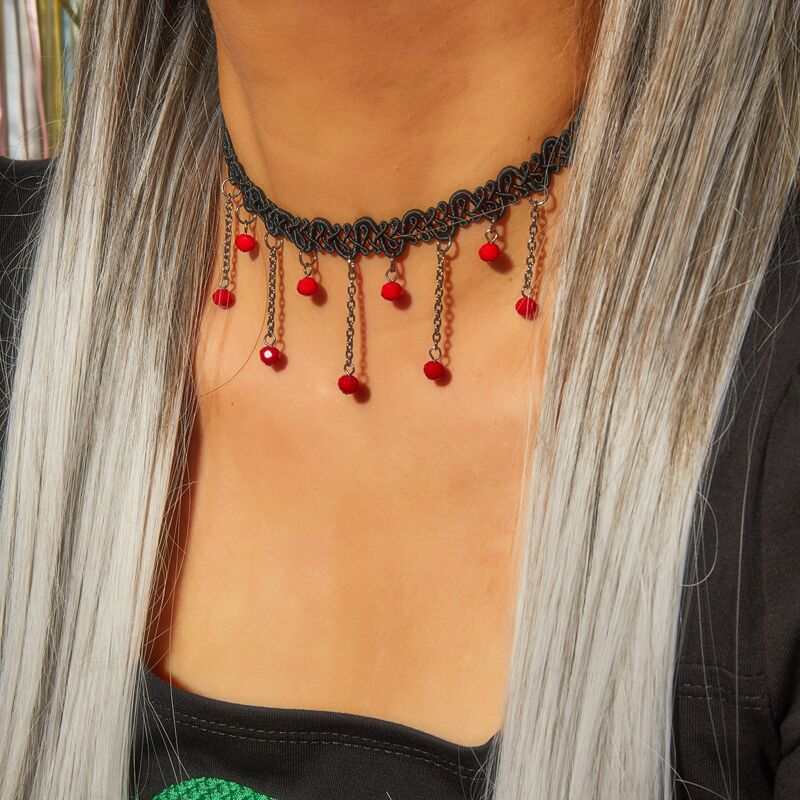 1pc Tassel Charm Braided Choker, Black