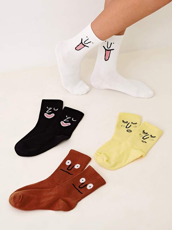 

4pairs Expression Pattern Socks, Multicolor