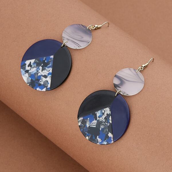 

1pair Two Tone Marble Double Circle Earrings
