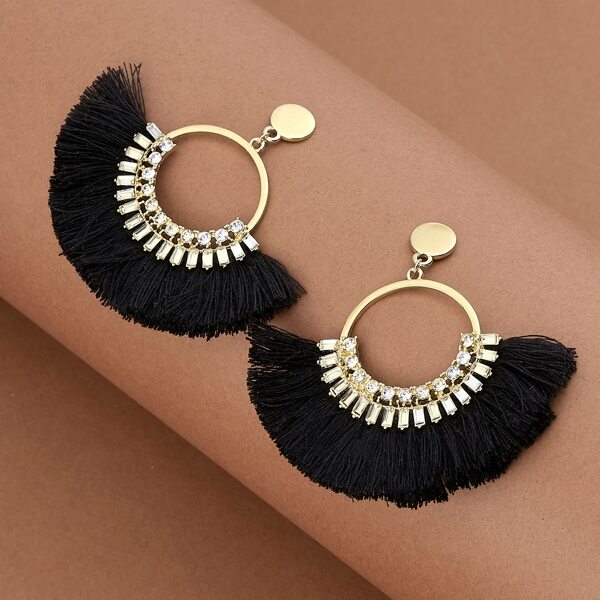 

1pair Hoop Earrings With Crystal And Fan Fringe