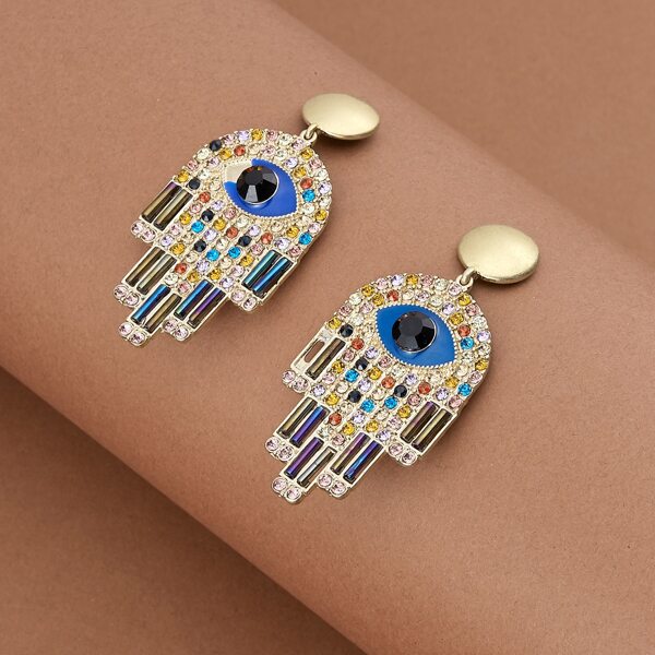 

1pair Multi Colored Crystal Hamsa Eye Earrings