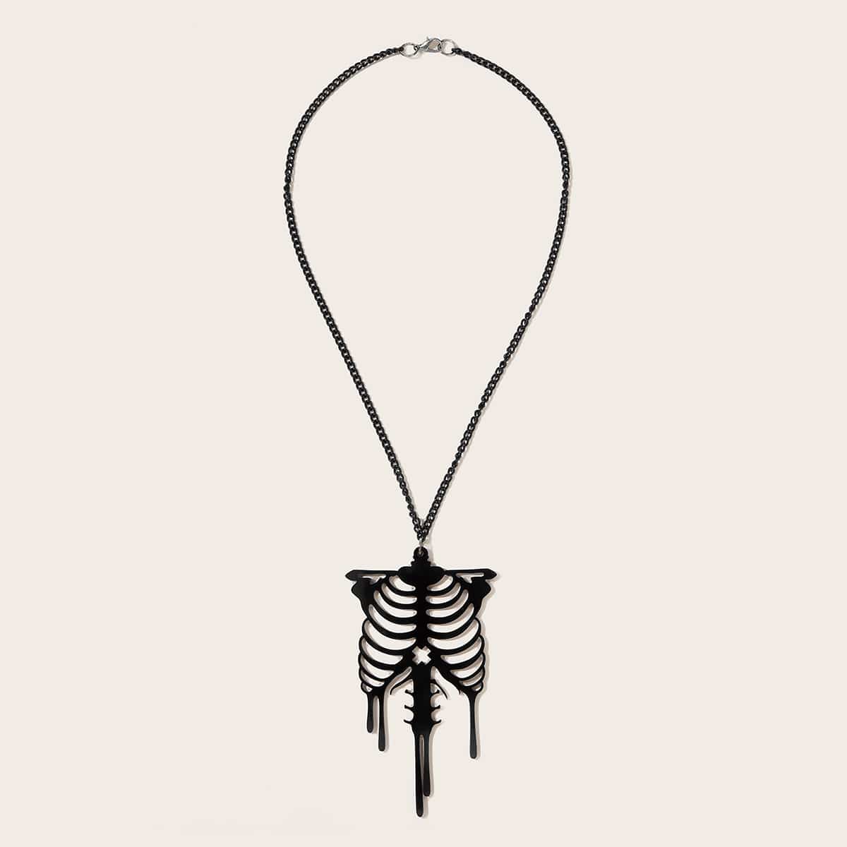 

Halloween Rib Cage Pendant Necklace, Black