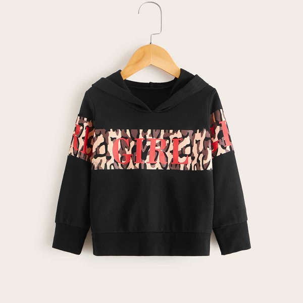 

Toddler Girls Leopard & Letter Graphic Hoodie, Black