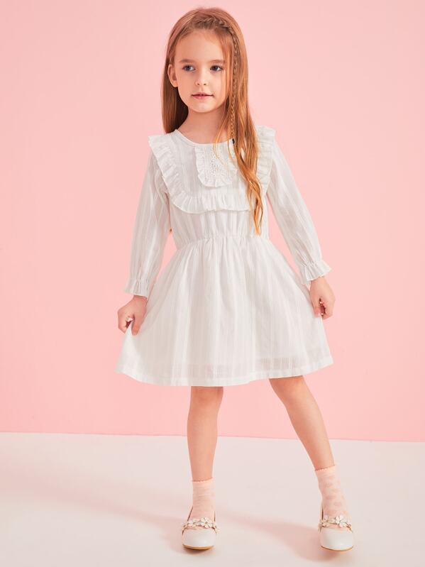 

Toddler Girls Solid Frill Trim A-line Dress, White, Sofia B