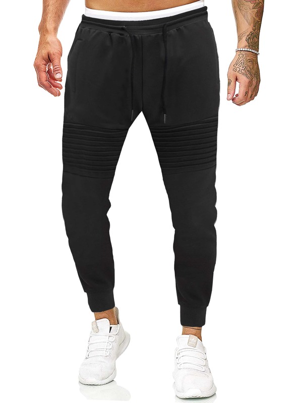 

Men Solid Ruched Drawstring Sweatpants, Black, Ramon
