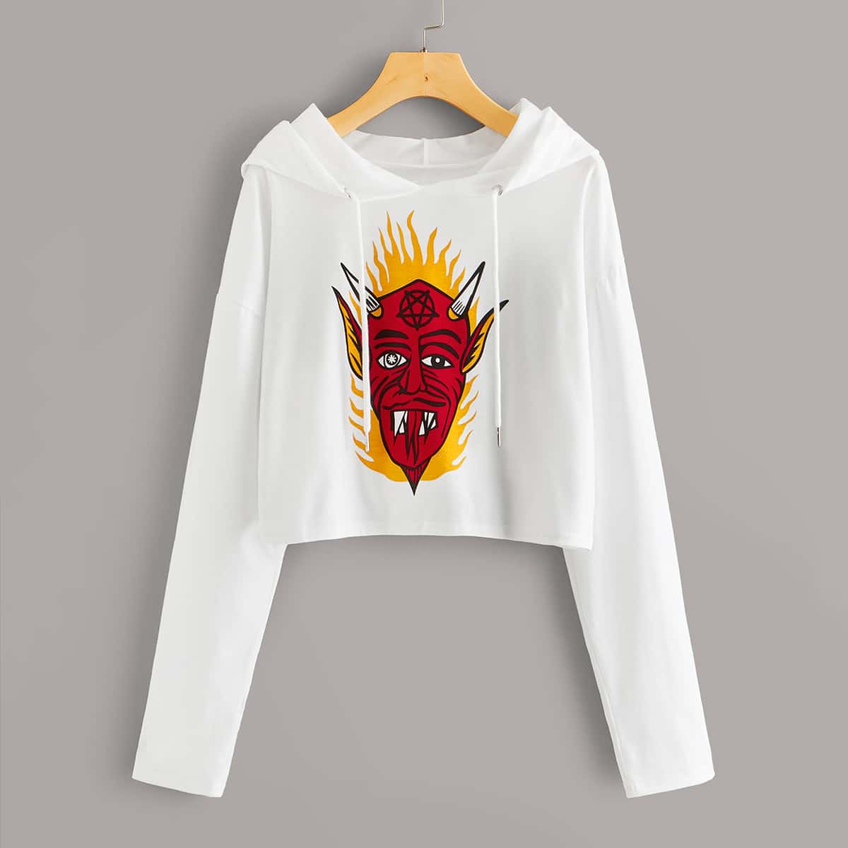 

Halloween Print Drawstring Hooded Tee, White