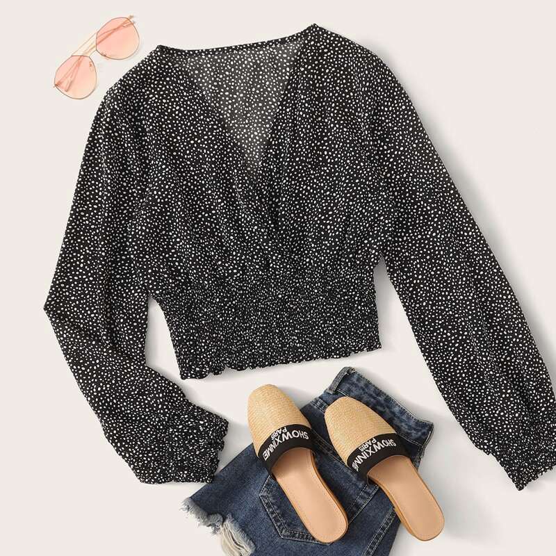 

Dalmatian Shirred Crop Top, Black