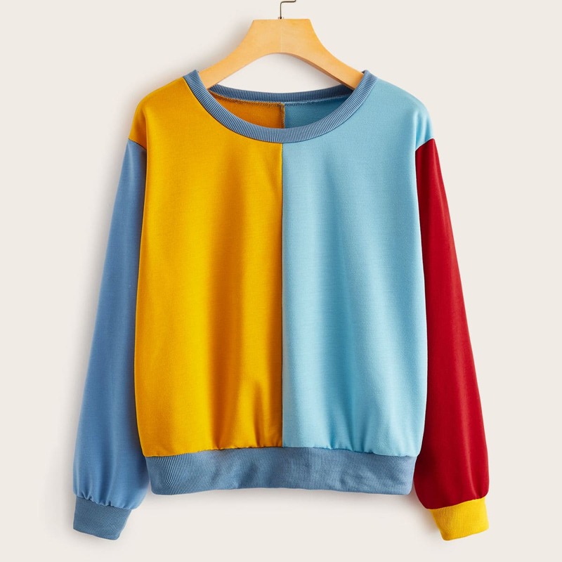 

Cut And Sew Panel Round Neck Sweatshirt, Multicolor
