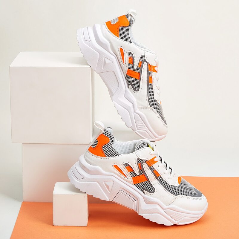 

Grid Pattern Lace-up Chunky Sole Sneakers, Multicolor
