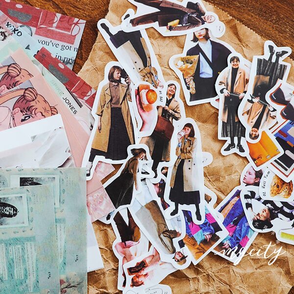 

40pcs Retro Figure Sticker With 1sheet Material Paper