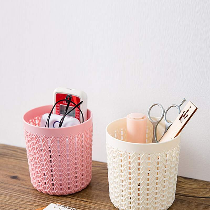 

1pc Faux Woven Rattan Desktop Storage Basket, Multicolor