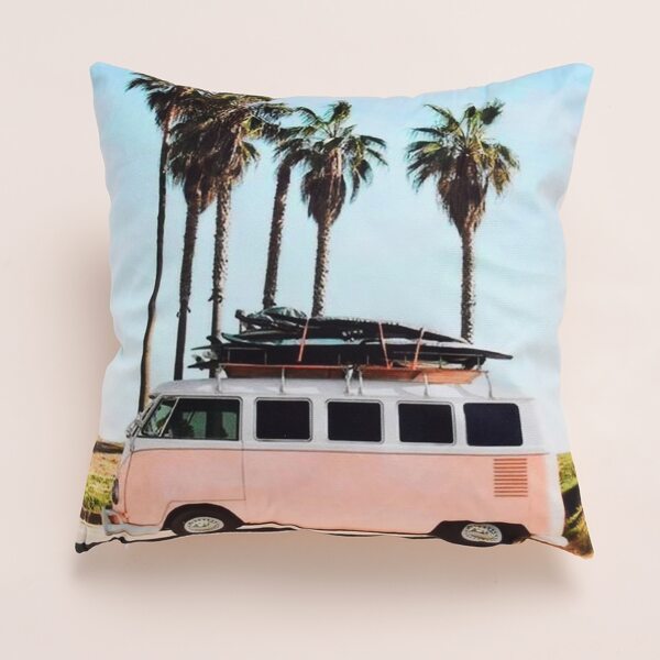 

Retro Bus & Palm Print Cushion Cover, Multicolor