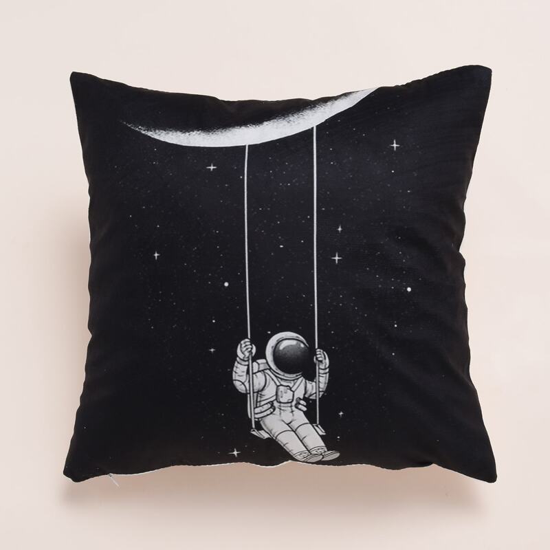 

Astronaut Swinging Print Cushion Cover, Black