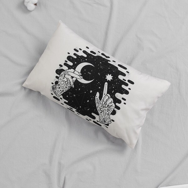 

Moon & Hand Print Pillowcase, Black and white