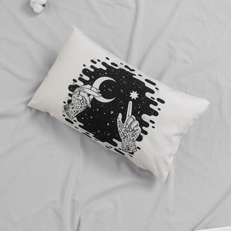

Moon & Hand Print Pillowcase, Black and white