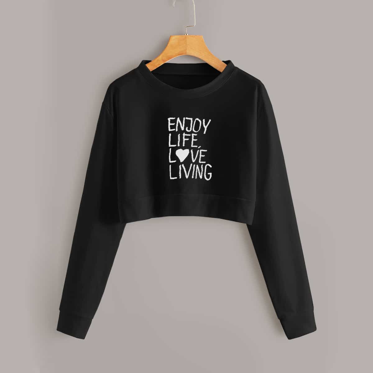 

Slogan Print Round Neck Sweatshirt, Black