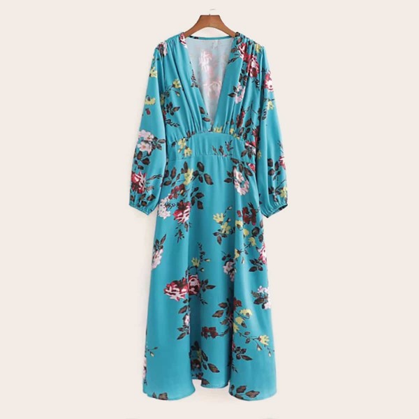 

Floral Print Plunging Neck Dress
