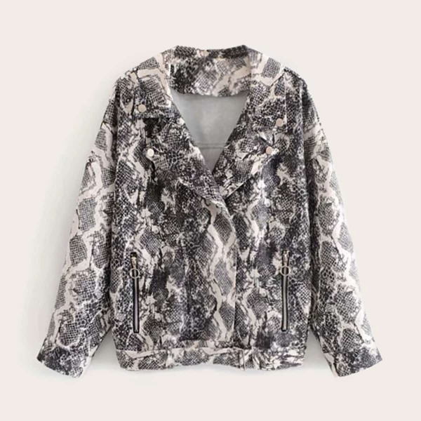 

Snakeskin Print O-Ring Zip Detail Jacket