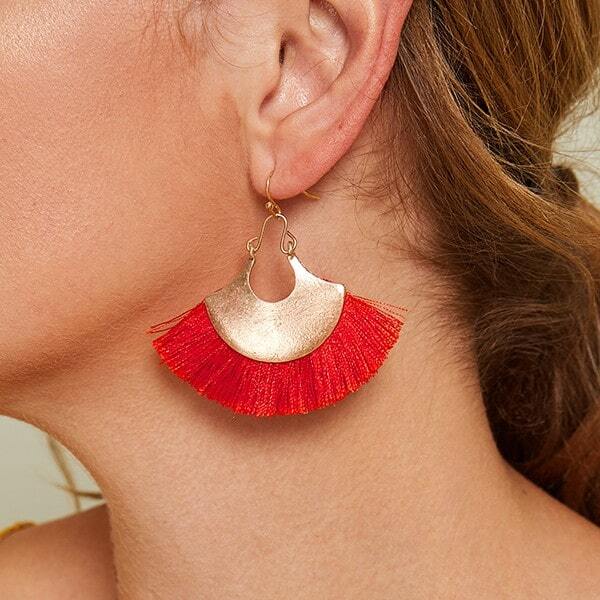 

Fan Fringe Drop Earrings 1pair, Red