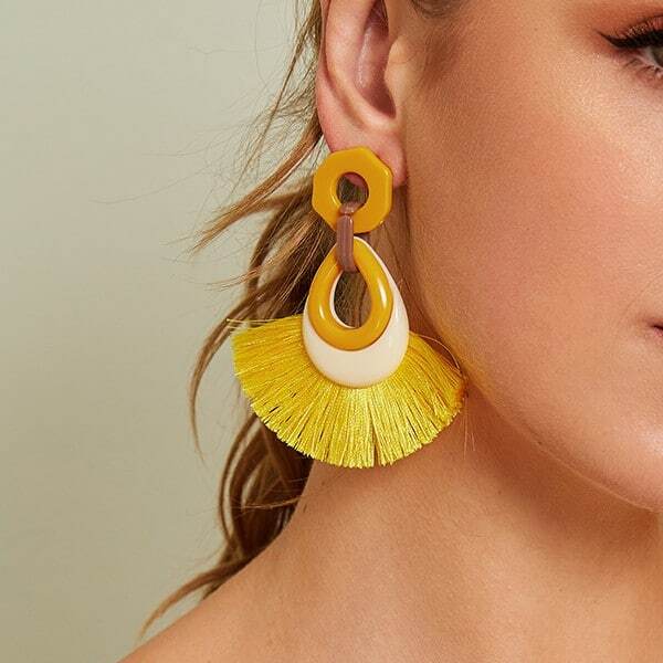 

Irregular Geometric Decor Fan Fringe Drop Earrings 1pair, Yellow
