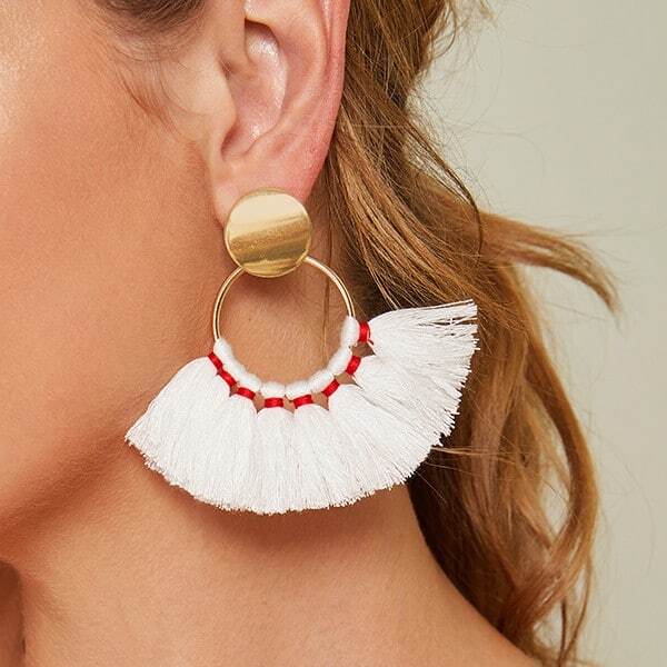 

Round Decor Fan Fringe Drop Earrings 1pair