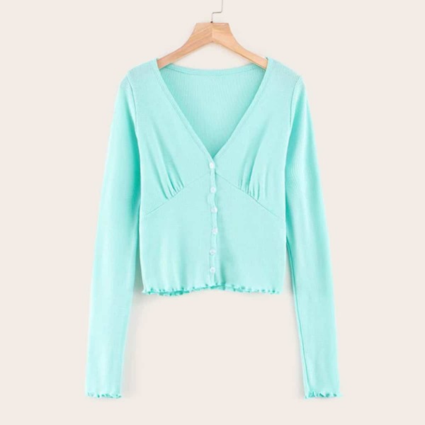 

V-Neck Button Through Lettuce Trim Cardigan