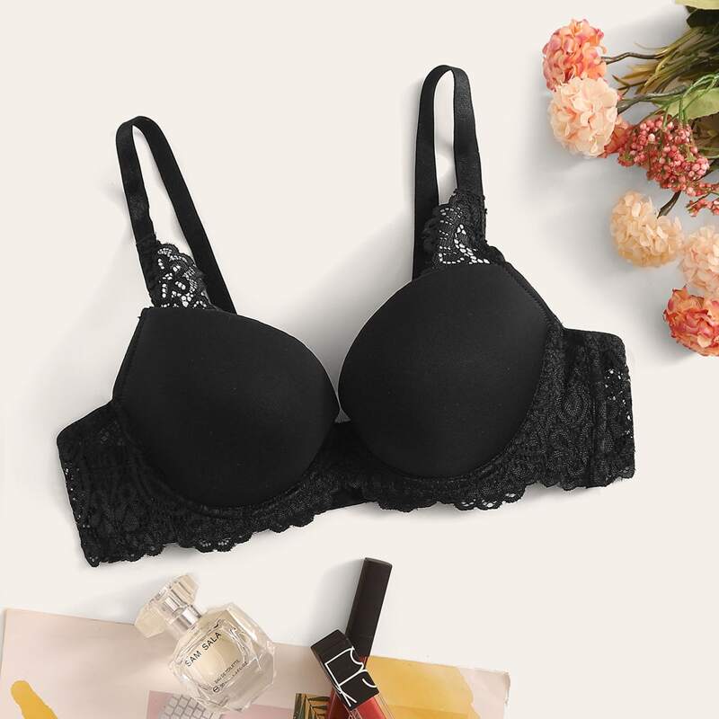 

Floral Lace Underwire Bra, Black