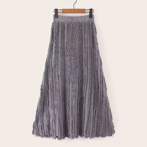 

Frayed Trim Flared Sweater Skirt, Grey