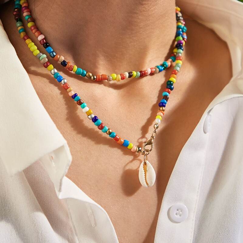 

Shell Charm Beaded Necklace 1pc, Multicolor