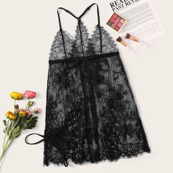 

Floral Lace Sheer Slips With Thong