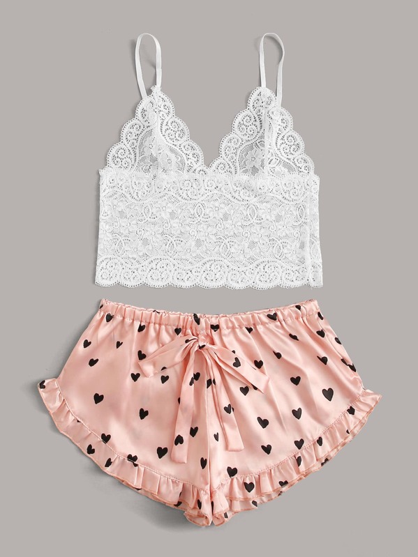 

Floral Lace Bralette With Heart Shorts, Multicolor